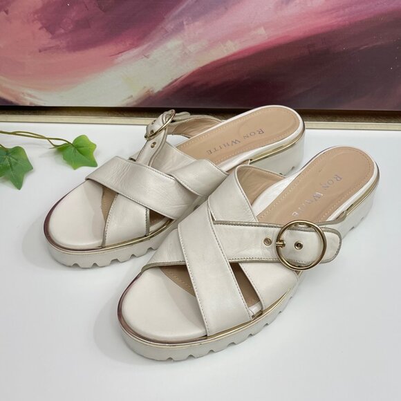 Ron White Gold Caysi Slide Buckle Sandal in Ice Leather Size EU 37 / US 6.5 - Picture 3 of 9